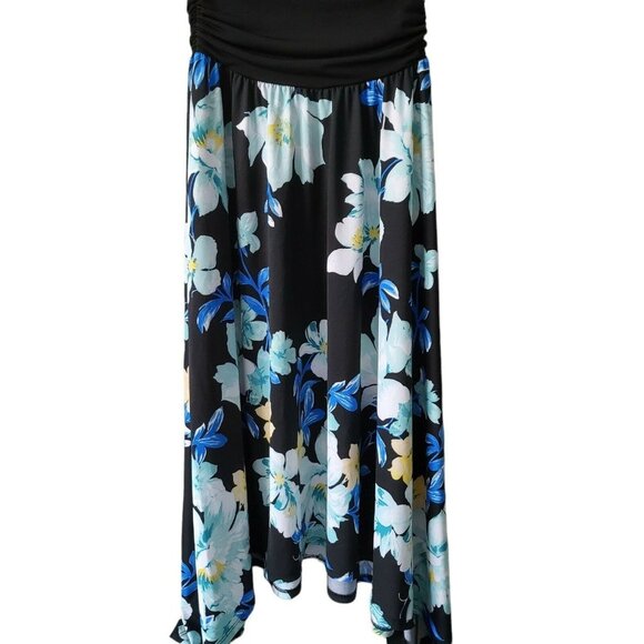 Apt 9 Womens Black Blue Floral Polyester Elastic Waist A Line Skirt Size Small - Picture 5 of 12